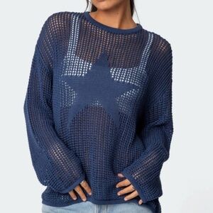 Edikted Navy Mesh Knit Sweater with Star
